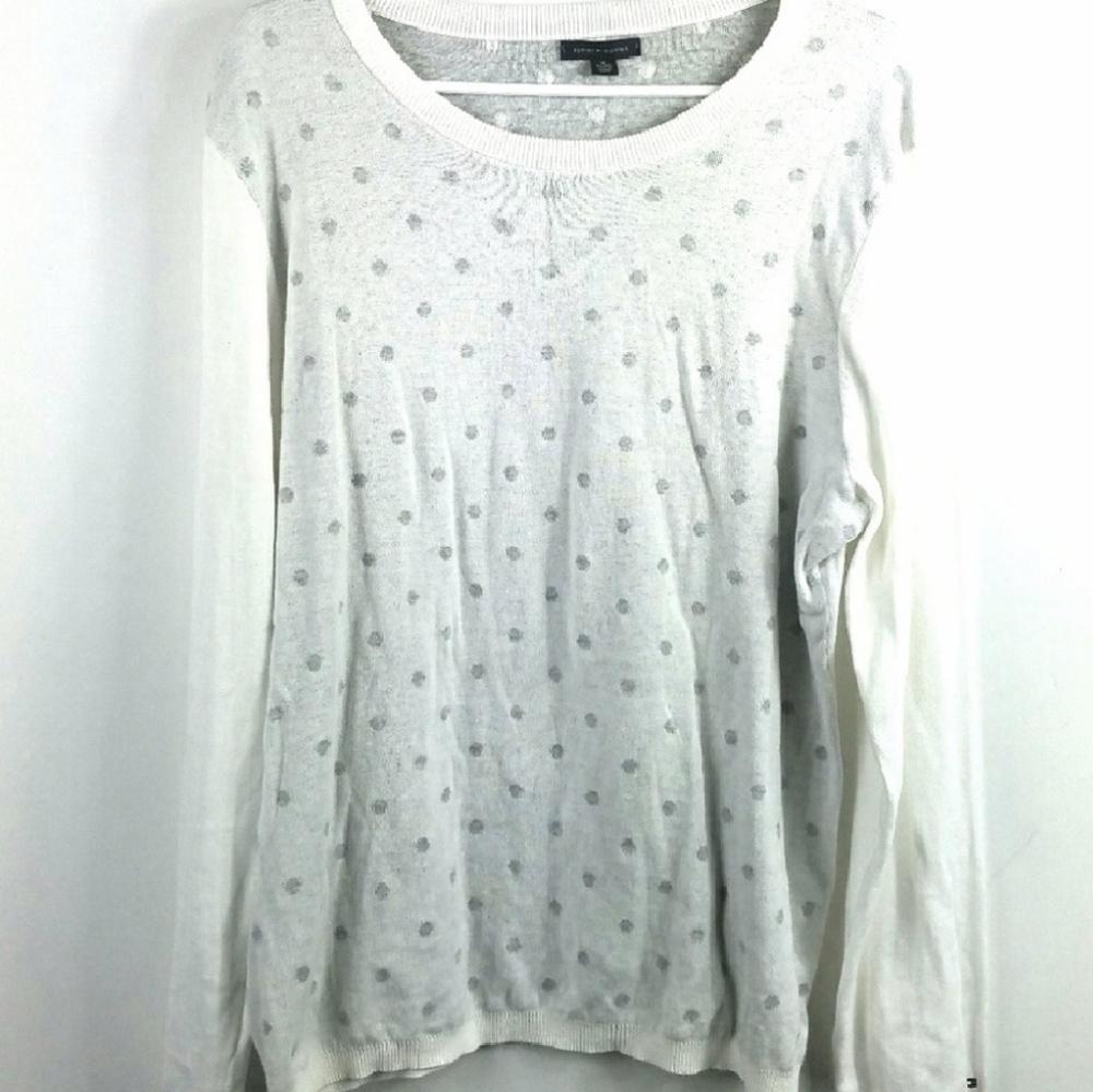 Tommy Hilfiger White Polka Dot Sweater Sz XL